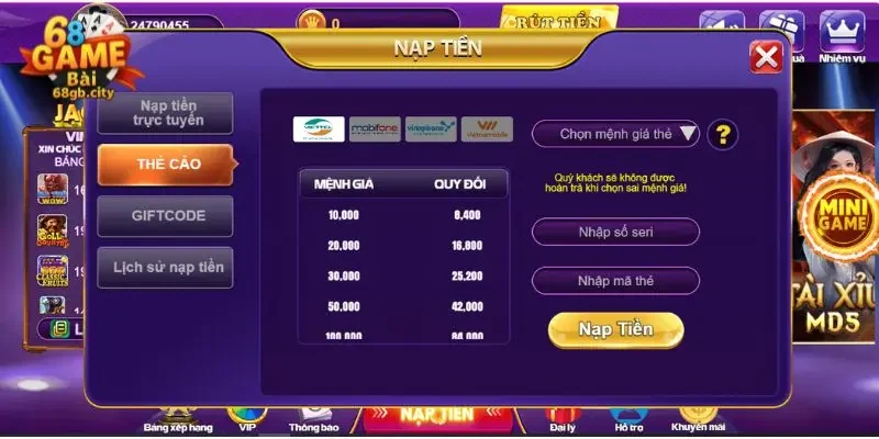 Các bước nạp tiền, rút tiền 68gamebai hiệu quả cho tân thủ